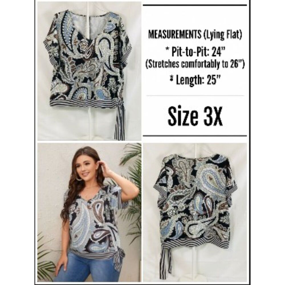 Plus Size 3X SHEIN Curve Clasi Fall Autumn Gray Stripe Surplice Wrap Top 22 24